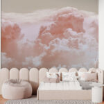 Fototapeten Flauschige rosa Wolken am Himmel.