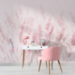 Fototapeten Vögel im weichen rosa Gras