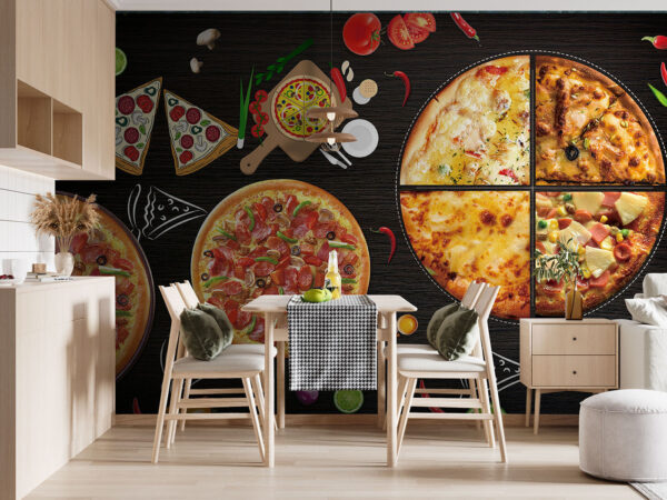 Leckere Auswahl an Pizzaschnitten Fototapeten Leckere Auswahl an Pizzaschnitten