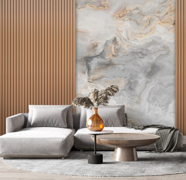Wandgestaltung aus strukturiertem Holz und Marmor Fototapeten Wandgestaltung aus strukturiertem Holz und Marmor