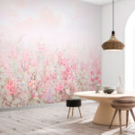 Fototapeten Verträumte, pastellfarbene Blumenlandschaft.