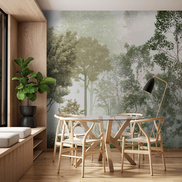 Nebliger Wald mit üppigem Grün Fototapeten Nebliger Wald mit üppigem Grün