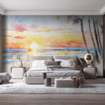 Fototapeten Aquarell eines Strandes