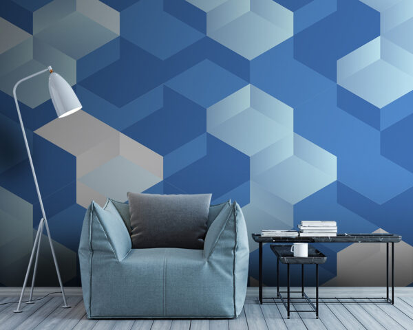 Blauer und weißer Würfel Fototapeten Blauer und weißer Würfel