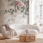 Fototapeten Pastellfarbenes, florales Muster, elegantes Design