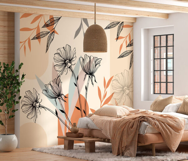 Schwarz-weiße Zeichnung einer Blume Fototapeten Schwarz-weiße Zeichnung einer Blume