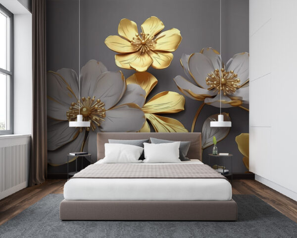 Elegante metallische Blüten, kunstvoll dargestellt Fototapeten Elegante metallische Blüten, kunstvoll dargestellt