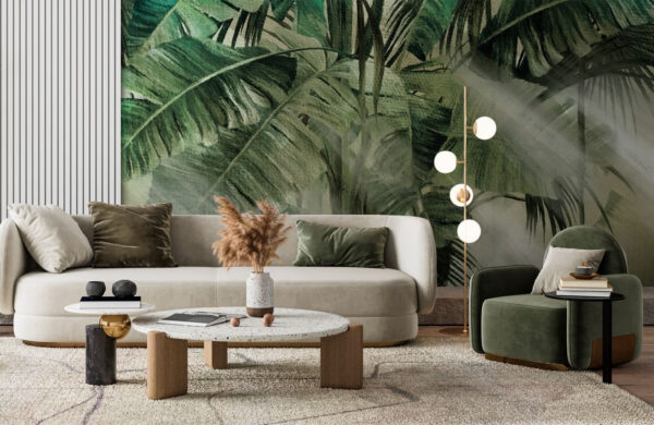 Fototapeten Sonnenlicht, das durch üppige Blätter fällt