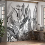 Fototapeten Tropische Blätter in monochromer Illustration