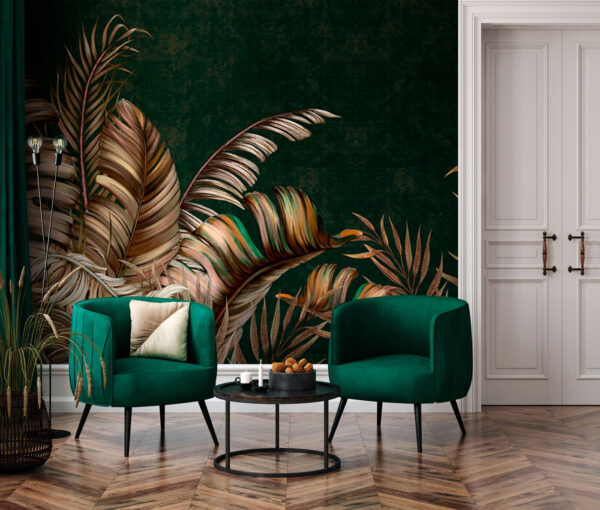 Fototapeten Tropische Blätter vor eleganter Kulisse