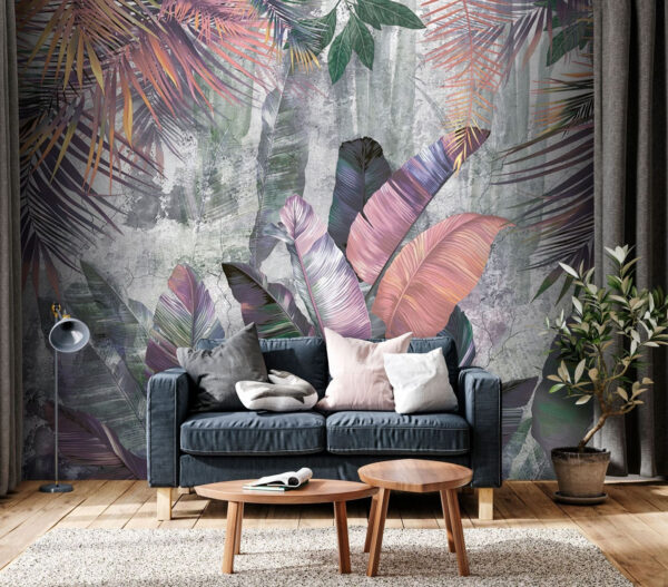 Fototapeten Bunte tropische Blätter an der Wand