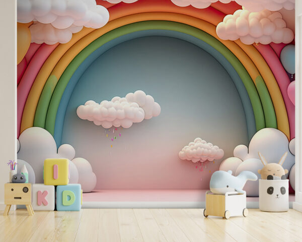 Bunte Luftballons und flauschige Wolken Fototapeten Bunte Luftballons und flauschige Wolken