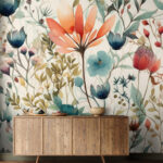 Fototapeten Botanische Illustration mit leuchtenden Blüten
