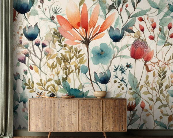 Botanische Illustration mit leuchtenden Blüten Fototapeten Botanische Illustration mit leuchtenden Blüten