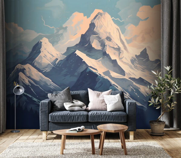 Berg mit Schnee und Wolken Fototapeten Berg mit Schnee und Wolken