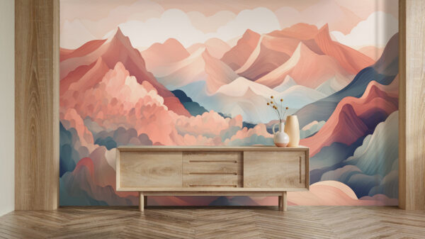 Buntes Gemälde einer Berglandschaft Fototapeten Buntes Gemälde einer Berglandschaft
