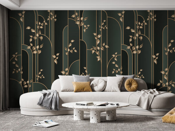 Elegante Blätter auf dunkel gestreiftem Hintergrund Fototapeten Elegante Blätter auf dunkel gestreiftem Hintergrund