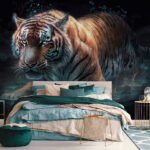 Fototapeten Der Tiger schleicht lautlos durchs Wasser.