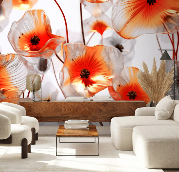 Durchscheinende Blüten mit leuchtend orangefarbener Mitte Fototapeten Durchscheinende Blüten mit leuchtend orangefarbener Mitte