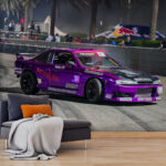 Fototapeten Lila Auto driftet auf der Strecke