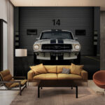 Fototapeten Vor einer Garage geparktes Auto