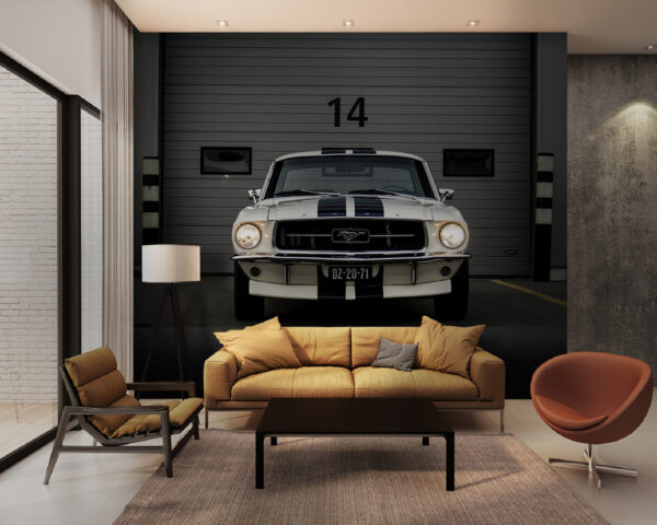 Vor einer Garage geparktes Auto Fototapeten Vor einer Garage geparktes Auto