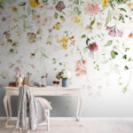 Fototapeten Aquarellblumen mit zarter Eleganz.
