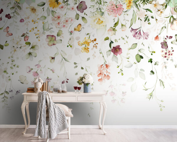 Aquarellblumen mit zarter Eleganz Fototapeten Aquarellblumen mit zarter Eleganz