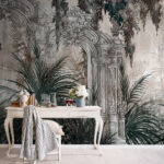 Fototapeten Gemälde einer Pflanze vor einem Bogen