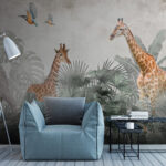 Fototapeten Giraffe vor Blättern stehend