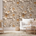Fototapeten Kompliziertes Blumenmuster in Beige