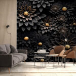 Fototapeten Metallische Blumen auf dunklem Hintergrund