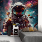 Fototapeten Astronaut schwebt inmitten von kosmischen Trümmern.
