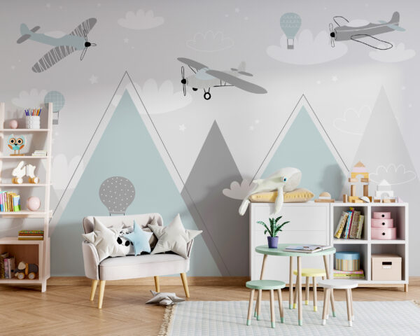 Hintergrundbild mit Flugzeugen und Heißluftballons Fototapeten Hintergrundbild mit Flugzeugen und Heißluftballons