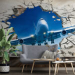 Fototapeten Jet bricht durch die rissige Wand