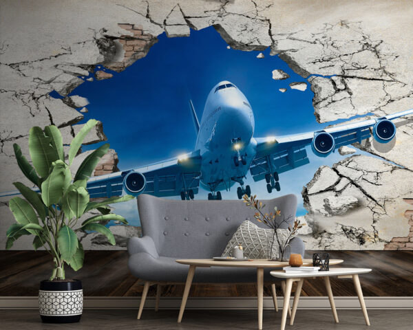Jet bricht durch die rissige Wand Fototapeten Jet bricht durch die rissige Wand