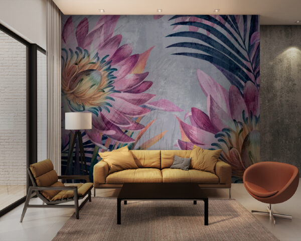 Fototapeten Lebendige florale Kunstwerke mit tropischem Flair