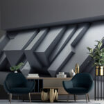 Fototapeten Weiße Wand mit geometrischen Formen