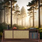 Fototapeten Sonnenaufgang über einem ruhigen Waldweg