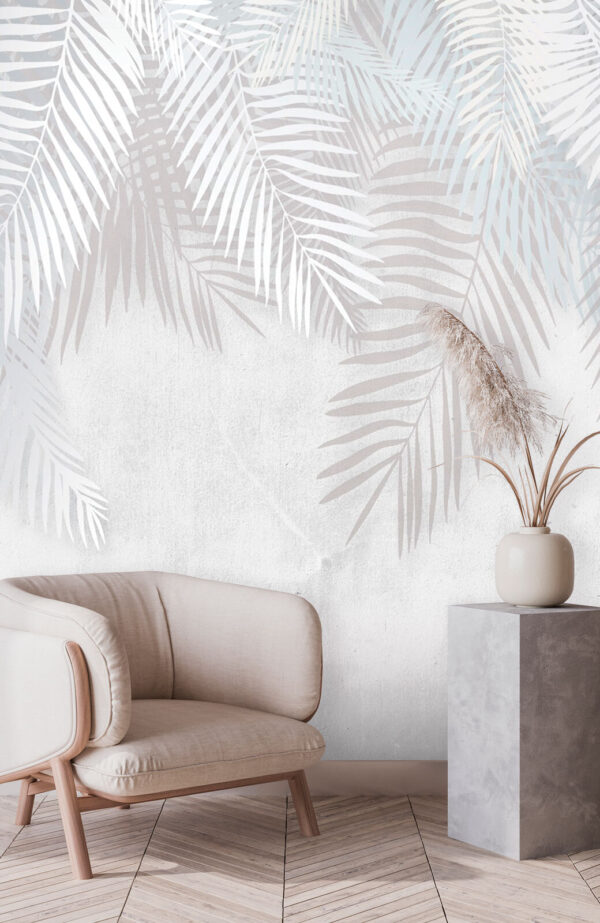 Fototapeten Weiße Wand mit einem Blattschatten