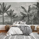 Fototapeten Schwarz-Weiß-Bild eines Bananenbaums