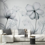 Fototapeten Zarte Blumen in monochromem Design