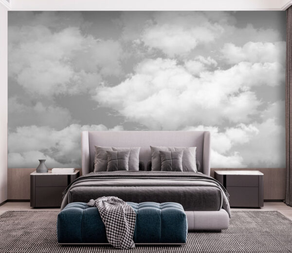 Flauschige Wolken vor einem grauen Himmel Fototapeten Flauschige Wolken vor einem grauen Himmel