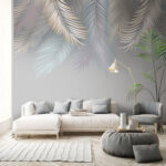 Fototapeten Abstraktes Pastell-Palmblatt-Design.