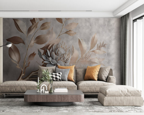 Metallische florale Eleganz vor pastellfarbenem Hintergrund Fototapeten Metallische florale Eleganz vor pastellfarbenem Hintergrund