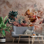 Fototapeten Elegante florale Kunst mit gedeckten Tönen.