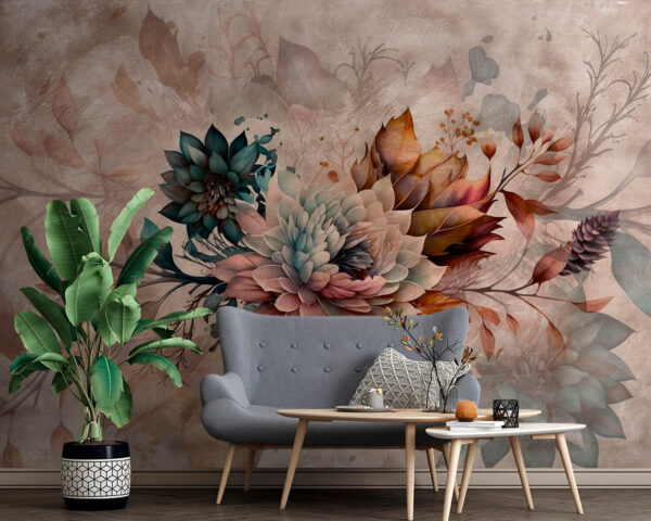 Elegante florale Kunst mit gedeckten Tönen Fototapeten Elegante florale Kunst mit gedeckten Tönen