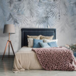 Fototapeten Silberne Palmenblätter auf strukturiertem Hintergrund