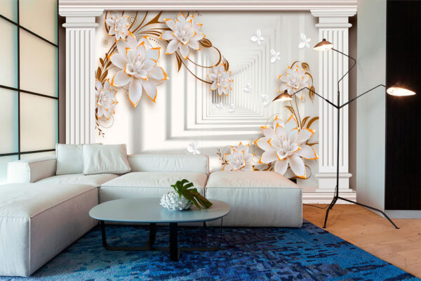 Florale Eleganz mit architektonischen Säulen Fototapeten Florale Eleganz mit architektonischen Säulen