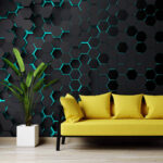 Fototapeten Schwarze und blaue Hexagone